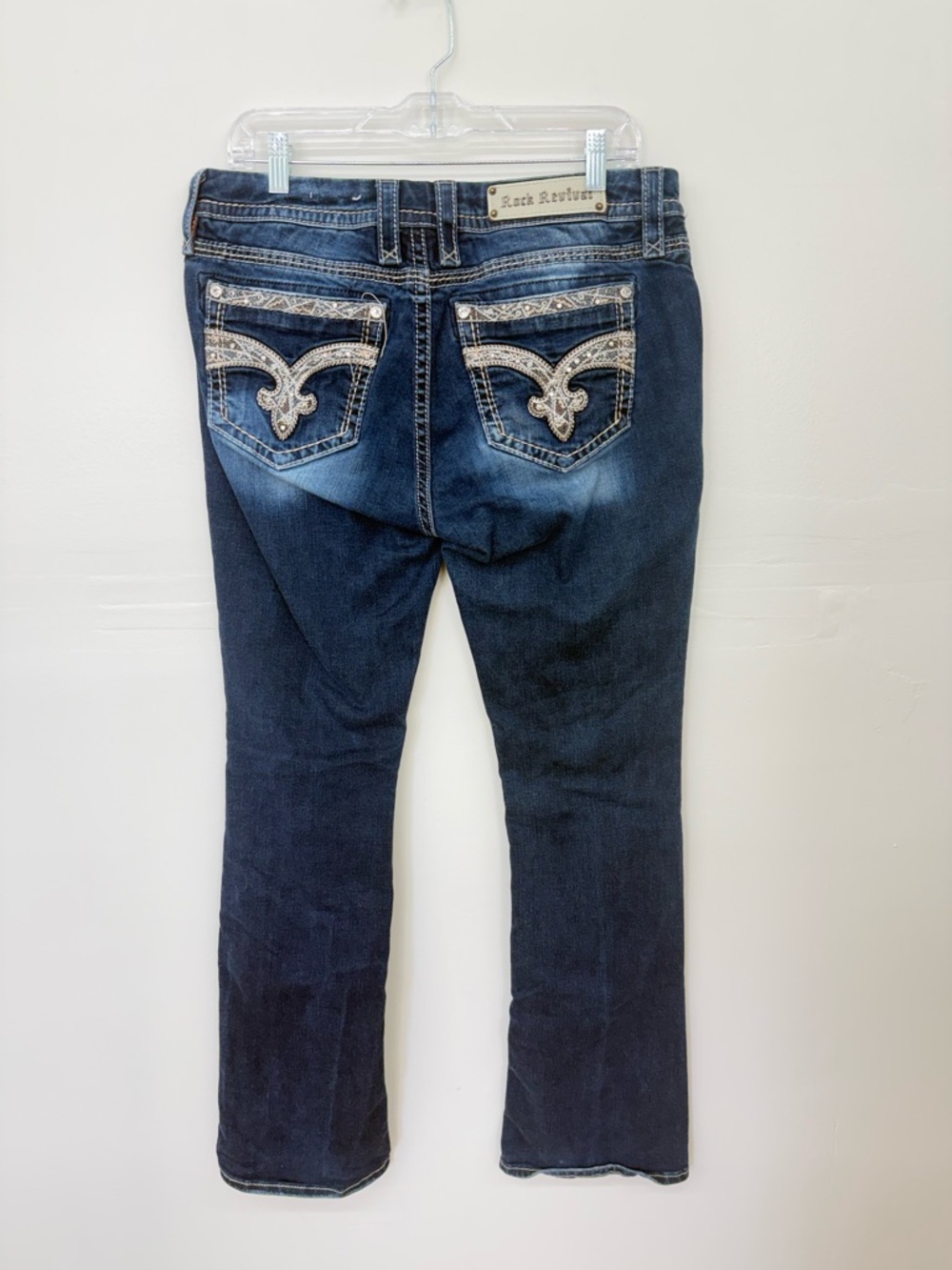 Rock Revival Dark Wash Bootcut Jeans with Embellished Pockets K24
